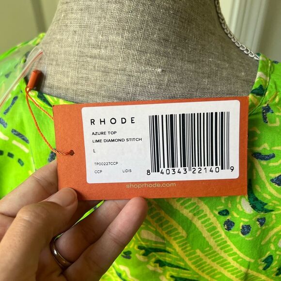 NWT RHODE Azure Top & Willow Skirt in Lime Diamond Stitch Puff Sleeve Paisley - Picture 6 of 10